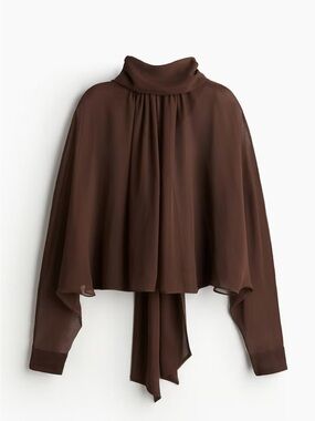 Chocolate Brown Tie-Neck Blouse